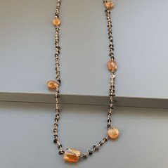 Collana A Nodo Orafo Rosato Con Onice Nera E Calcedonio Marrone