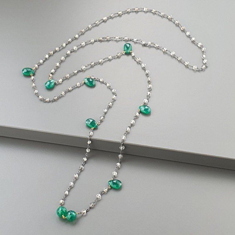 Collana A Nodo Orafo Brunito Con Cristallo Di Rocca E Onice Verde Collana A Nodo Orafo Brunito Con Cristallo Di Rocca E Onice Verde