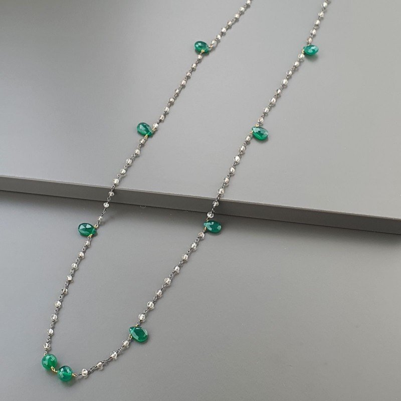 Collana A Nodo Orafo Brunito Con Cristallo Di Rocca E Onice Verde Collana A Nodo Orafo Brunito Con Cristallo Di Rocca E Onice Verde