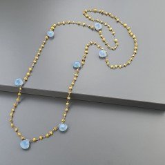 Collana A Nodo Orafo Rosato Con Agata Gialla E Calcedonio Blu