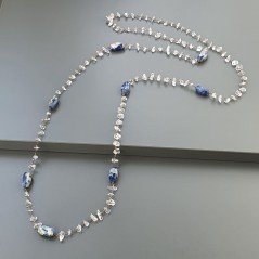 Collana A Nodo Orafo Rosato Con Cristallo Di Rocca E Sodalite