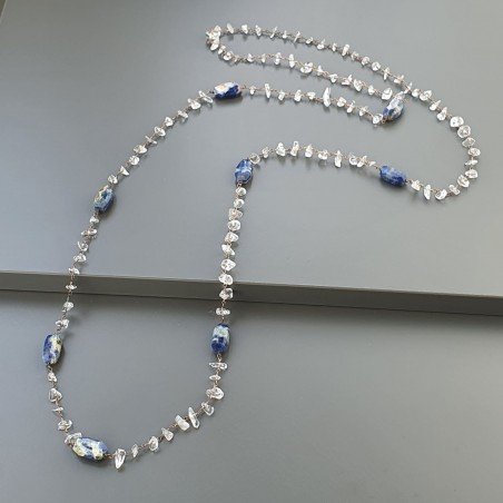 Collana A Nodo Orafo Rosato Con Cristallo Di Rocca E Sodalite