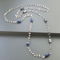 Collana A Nodo Orafo Rosato Con Cristallo Di Rocca E Sodalite