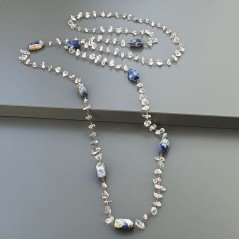 Collana A Nodo Orafo Rosato Con Cristallo Di Rocca E Sodalite