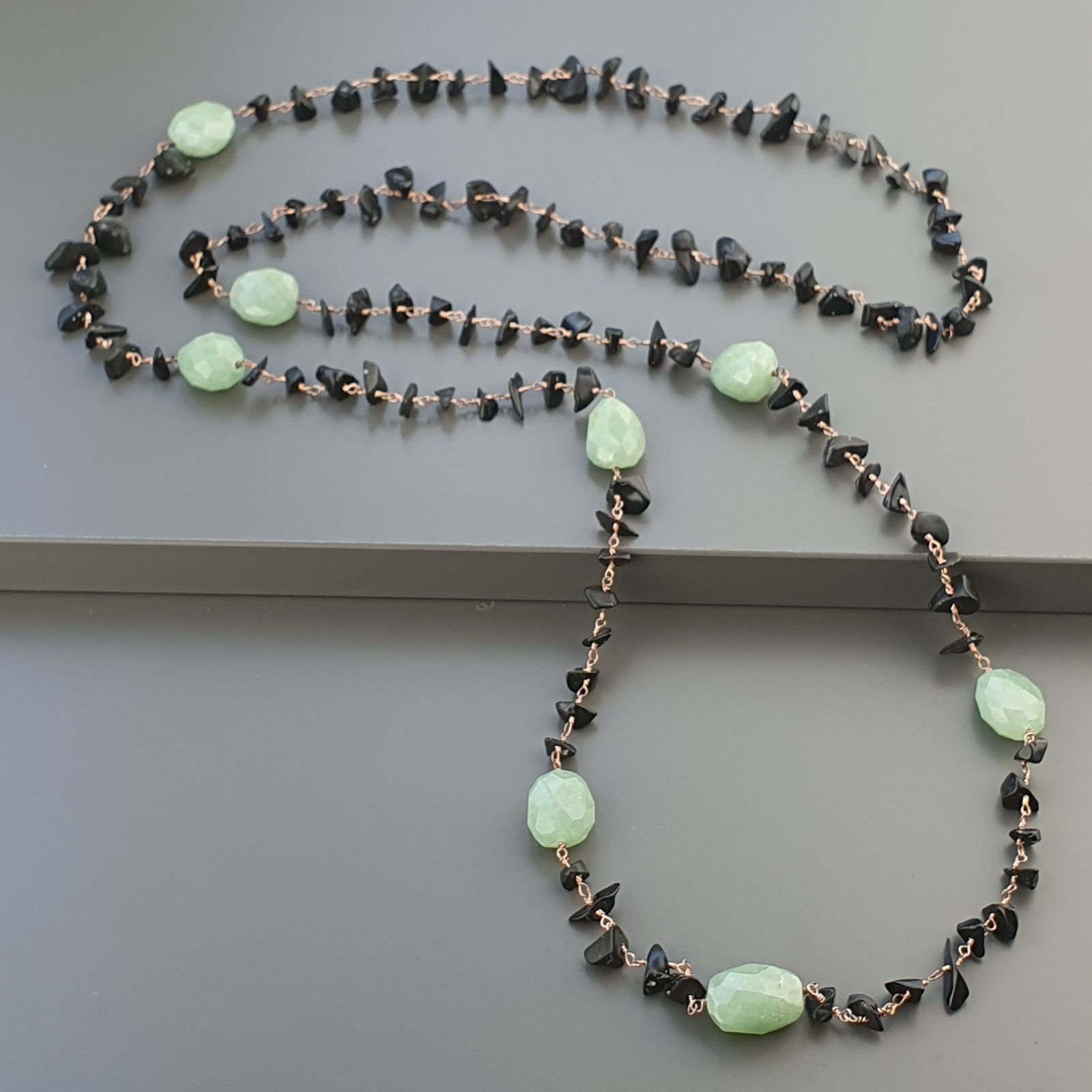 Collana A Nodo Orafo Rosato Con Onice Nera E Avventurina Verde