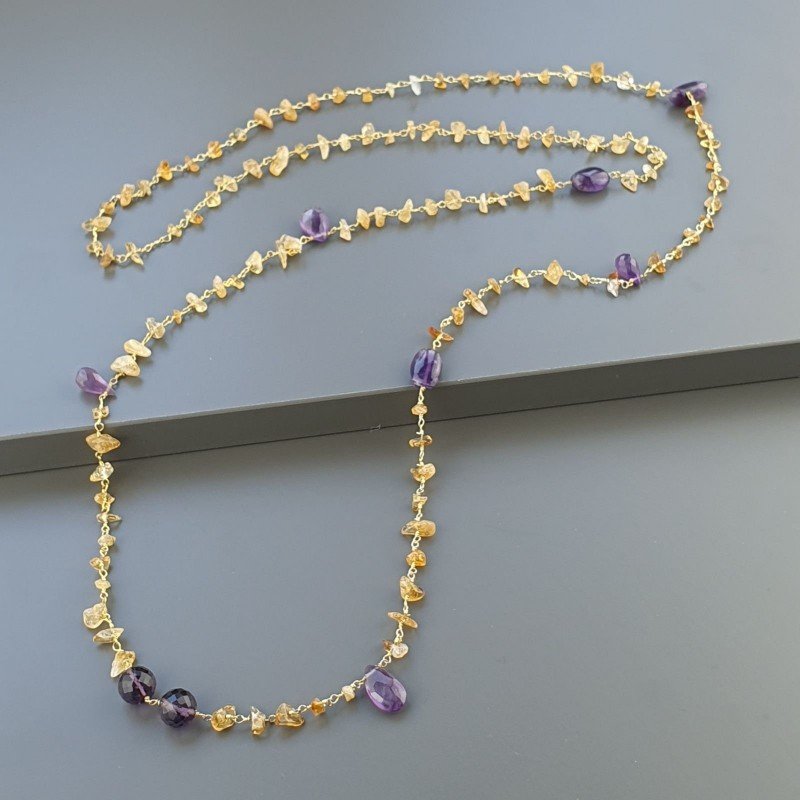 Collana A Nodo Orafo Dorato con Quarzo Citrino,Ametista Africana E Ametista Idrotermale