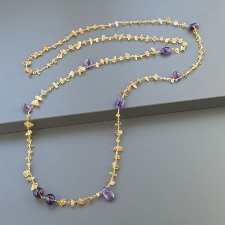 Collana A Nodo Orafo Dorato con Quarzo Citrino,Ametista Africana E Ametista Idrotermale