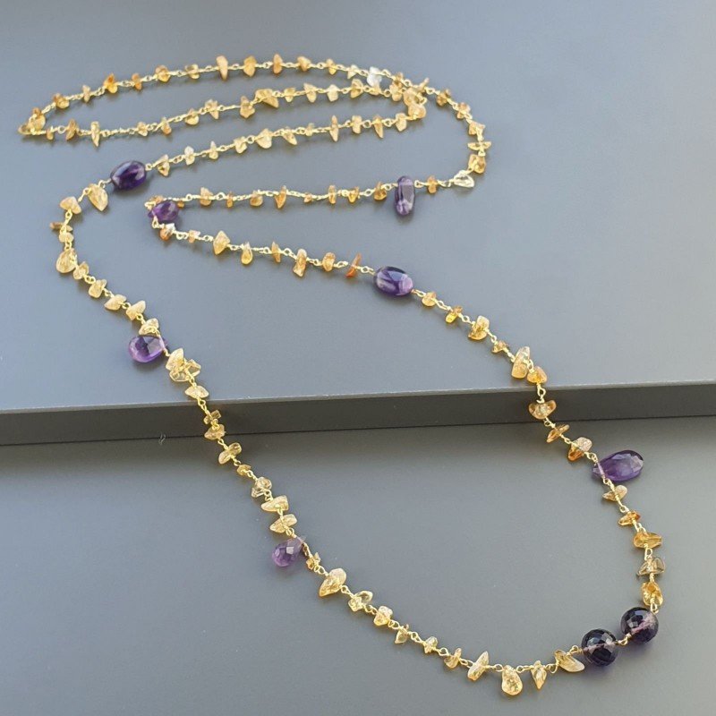 Collana A Nodo Orafo Dorato con Quarzo Citrino,Ametista Africana E Ametista Idrotermale