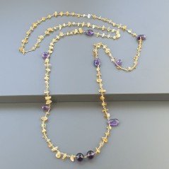 Collana A Nodo Orafo Dorato con Quarzo Citrino,Ametista Africana E Ametista Idrotermale