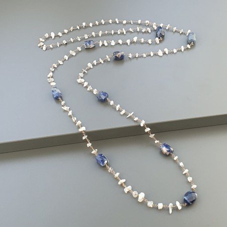 Collana A Nodo Orafo Rosato Con Labradorite Bianca E Sodalite