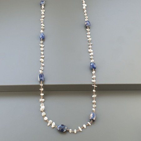 Collana A Nodo Orafo Rosato Con Labradorite Bianca E Sodalite