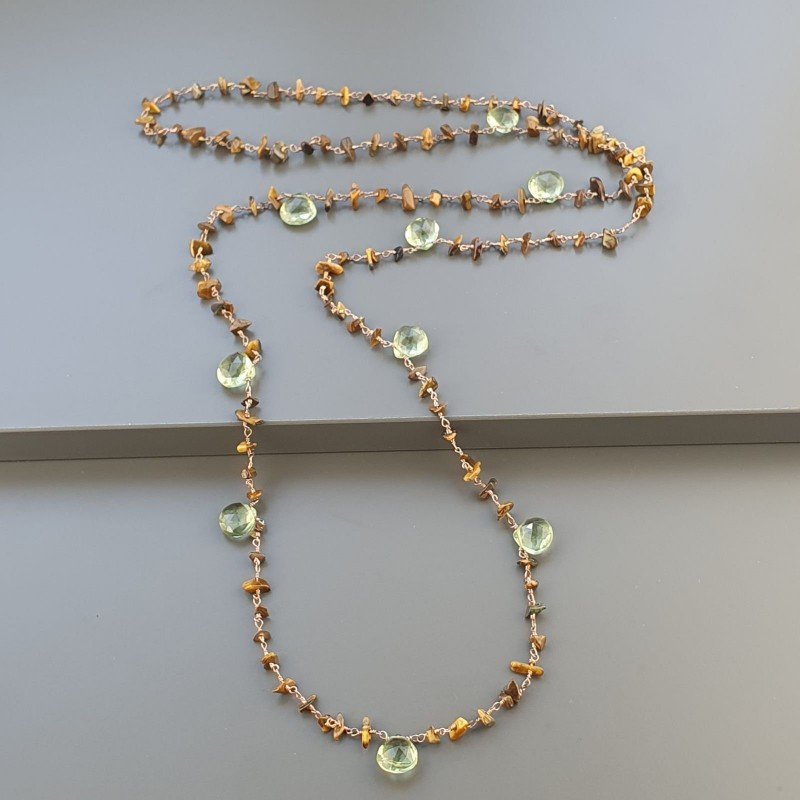 Collana A Nodo Orafo Rosato Con Occhio Di Tigre E Ametista Verde Idrotermale