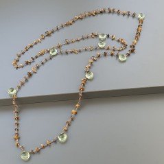 Collana A Nodo Orafo Rosato Con Occhio Di Tigre E Ametista Verde Idrotermale