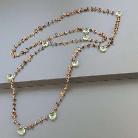 Collana A Nodo Orafo Rosato Con Occhio Di Tigre E Ametista Verde Idrotermale