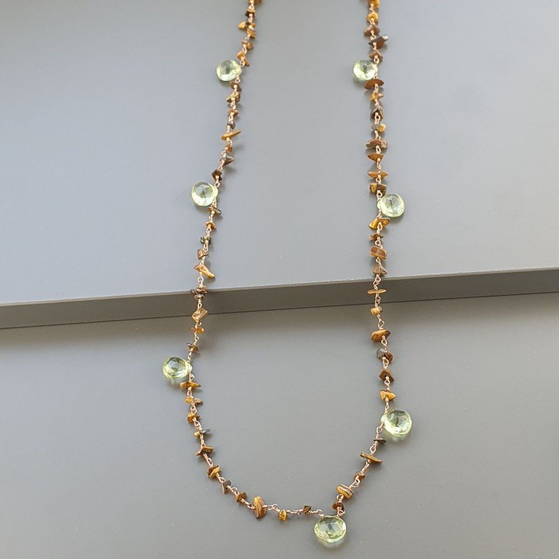Collana A Nodo Orafo Rosato Con Occhio Di Tigre E Ametista Verde Idrotermale