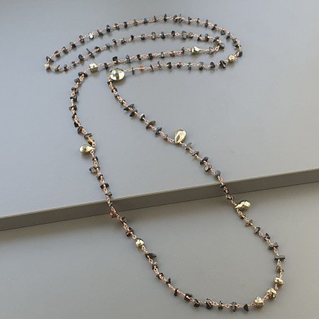 Collana A Nodo Orafo Rosato Con Onice Nera E Pirite Naturale
