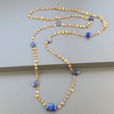 Collana A Nodo Orafo Rosato Con Quarzo Citrino E Lapis Lazuli