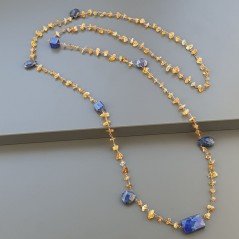 Collana A Nodo Orafo Rosato Con Quarzo Citrino E Lapis Lazuli