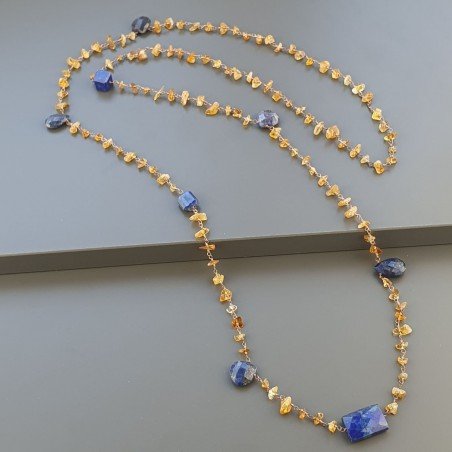 Collana A Nodo Orafo Rosato Con Quarzo Citrino E Lapis Lazuli