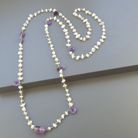 Collana A Nodo Orafo Dorato Con Labradorite Bianca E Ametista