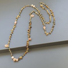 Collana A Nodo Orafo Dorato Con Occhio Di Tigre E Pietra Di Luna Beige Rosa