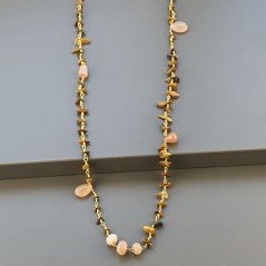 Collana A Nodo Orafo Dorato Con Occhio Di Tigre E Pietra Di Luna Beige Rosa