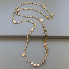 Collana A Nodo Orafo Dorato Con Occhio Di Tigre E Pietra Di Luna Beige Rosa