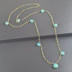Collana A Nodo Orafo Dorato Con Peridoto E Calcedonio