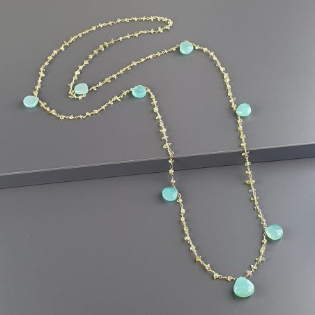 Collana A Nodo Orafo Dorato Con Peridoto E Calcedonio