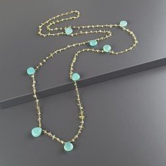 Collana A Nodo Orafo Dorato Con Peridoto E Calcedonio