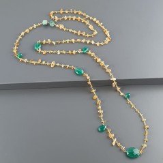 Collana A Nodo Orafo Dorato con Quarzo Citrino,Onice verde e Giada
