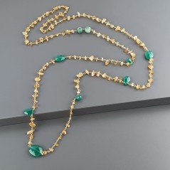 Collana A Nodo Orafo Dorato con Quarzo Citrino,Onice verde e Giada