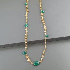 Collana A Nodo Orafo Dorato con Quarzo Citrino,Onice verde e Giada