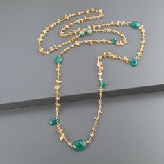 Collana A Nodo Orafo Dorato con Quarzo Citrino,Onice verde e Giada