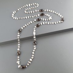 Collana A Nodo Orafo Rosato Con Labradorite Bianca E Quarzo Fume