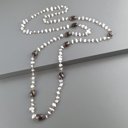 Collana A Nodo Orafo Rosato Con Labradorite Bianca E Quarzo Fume
