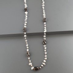 Collana A Nodo Orafo Rosato Con Labradorite Bianca E Quarzo Fume