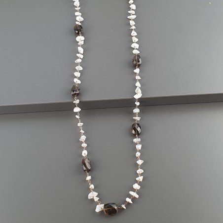 Collana A Nodo Orafo Rosato Con Labradorite Bianca E Quarzo Fume