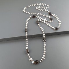 Collana A Nodo Orafo Rosato Con Labradorite Bianca E Quarzo Fume