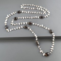 Collana A Nodo Orafo Rosato Con Labradorite Bianca E Quarzo Fume