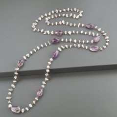 Collana A Nodo Orafo Rosato Con Labradorite Bianca E Ametista Braziliana