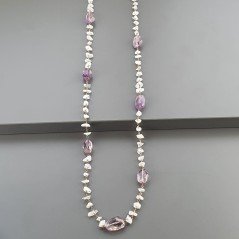 Collana A Nodo Orafo Rosato Con Labradorite Bianca E Ametista Braziliana