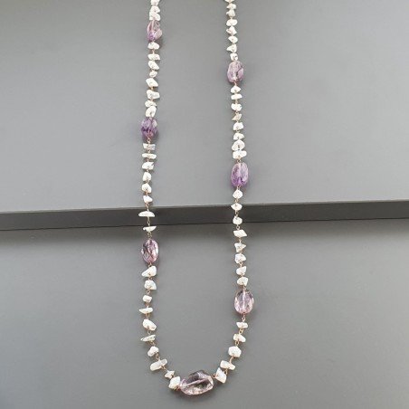 Collana A Nodo Orafo Rosato Con Labradorite Bianca E Ametista Braziliana