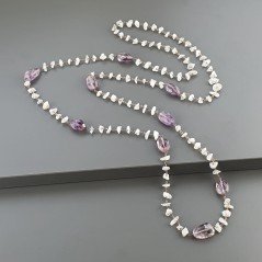 Collana A Nodo Orafo Rosato Con Labradorite Bianca E Ametista Braziliana
