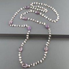 Collana A Nodo Orafo Rosato Con Labradorite Bianca E Ametista Braziliana
