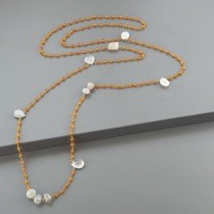Collana A Nodo Orafo Dorato Con Cristallo Arancio E PIetra Di Luna