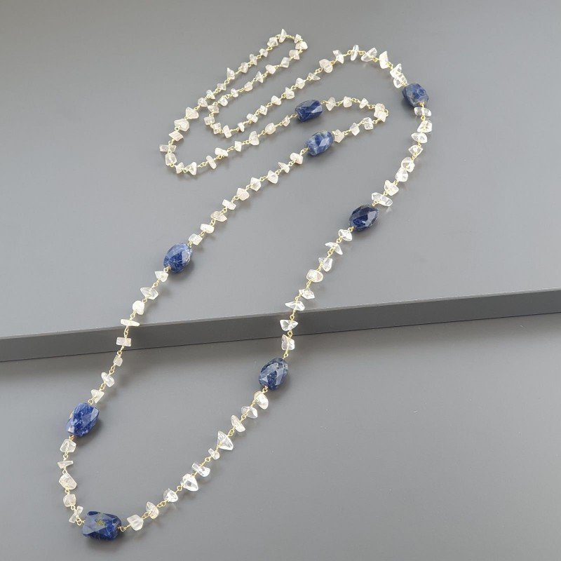 Collana A Nodo Orafo Dorato Con Pietra Di Luna (Adularia) E Sodalite