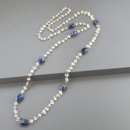 Collana A Nodo Orafo Dorato Con Pietra Di Luna (Adularia) E Sodalite