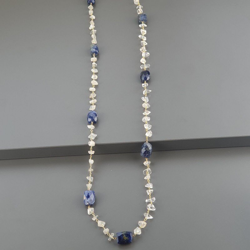 Collana A Nodo Orafo Dorato Con Pietra Di Luna (Adularia) E Sodalite