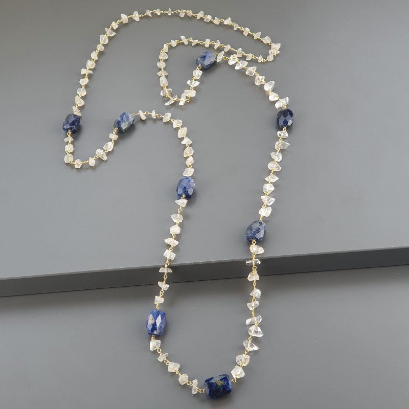 Collana A Nodo Orafo Dorato Con Pietra Di Luna (Adularia) E Sodalite